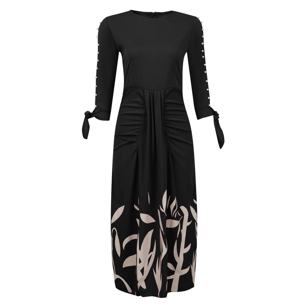 Women's Fashion Five-part Sleeve Strap Hollow Printed Sleeve Slim Dress