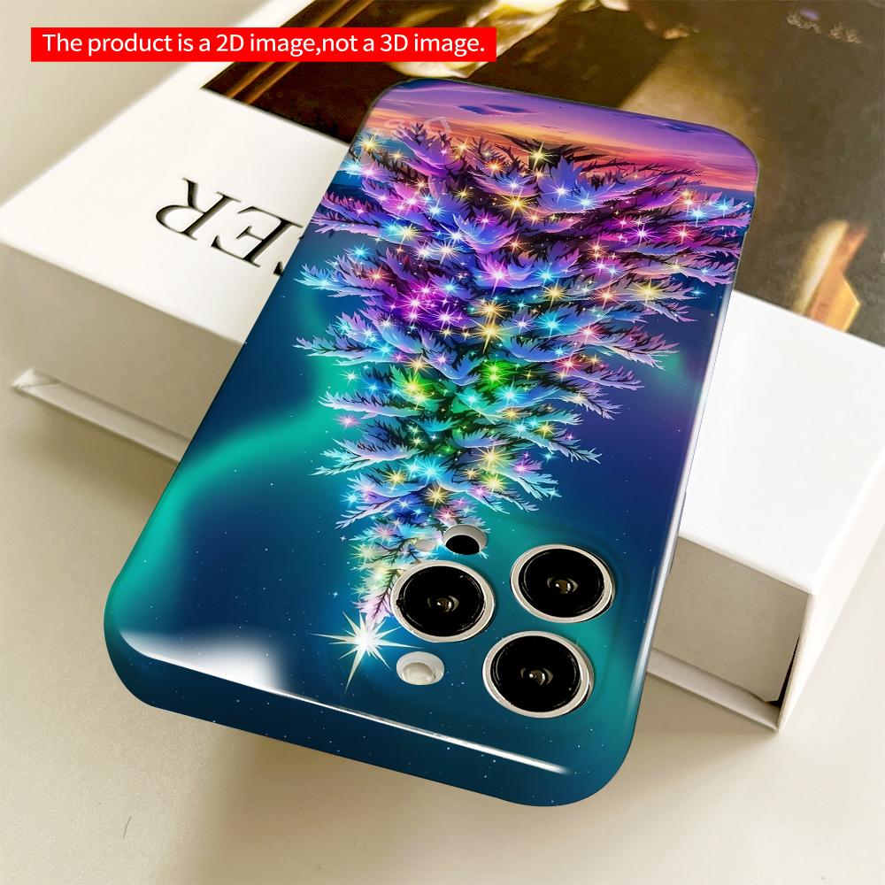 2DFlat Aurora Christmas Tree Glowing in Snowy Night All inclusive film hard phone case, compatible with iPhone 18 Pro Max 17 16 15 14 13 12 11