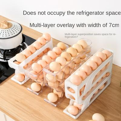 Large Capacity Automatic Egg Roller 3 Layer / 4 Layer Refrigerator Egg Storage Box Egg Organiser