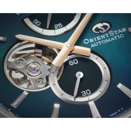 Orient Star M34 F7 Semi-Skeleton Automatic Watch, Men's Blue-Green, Made In Japan, with a 2-Year Manufacturer's Warranty (RK-BY0001A)