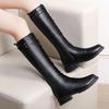 Fashion Retro Black Thick Bottom Long Boots Women 2025 Autumn Pu Leather Knee High Boots Woman Plus Size 43 Side Zipper Platform Shoes