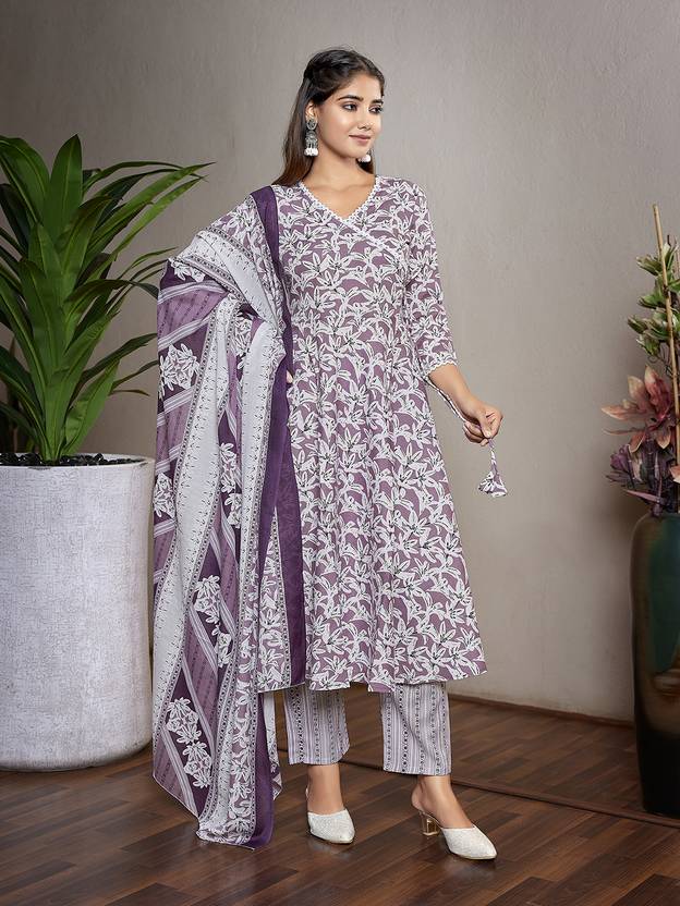 Women Cotton Blend Kurta Pant Dupatta Set Indian Pakistani Salwar Kameez Party Wear Kurti