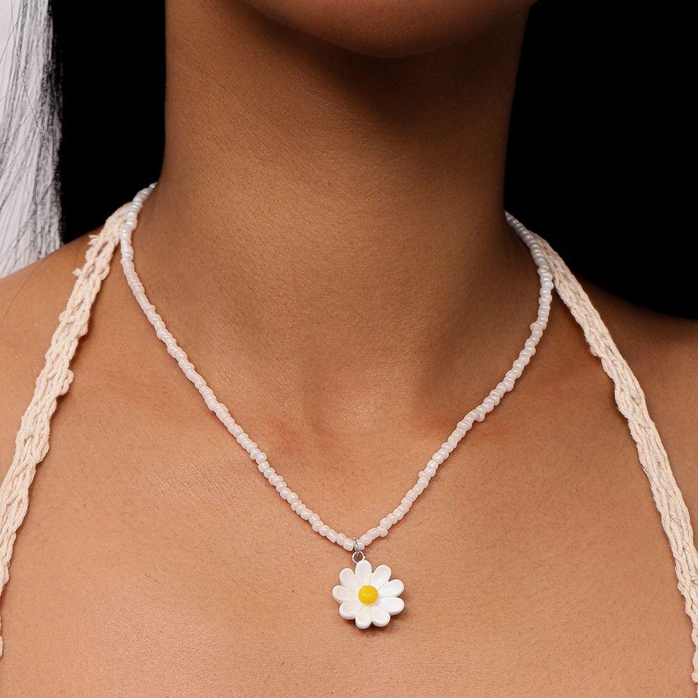 5Pcs Colorful Bead Choker Resin Plumeria Necklace Fashion Flower Beaded Necklace  Daily Wear