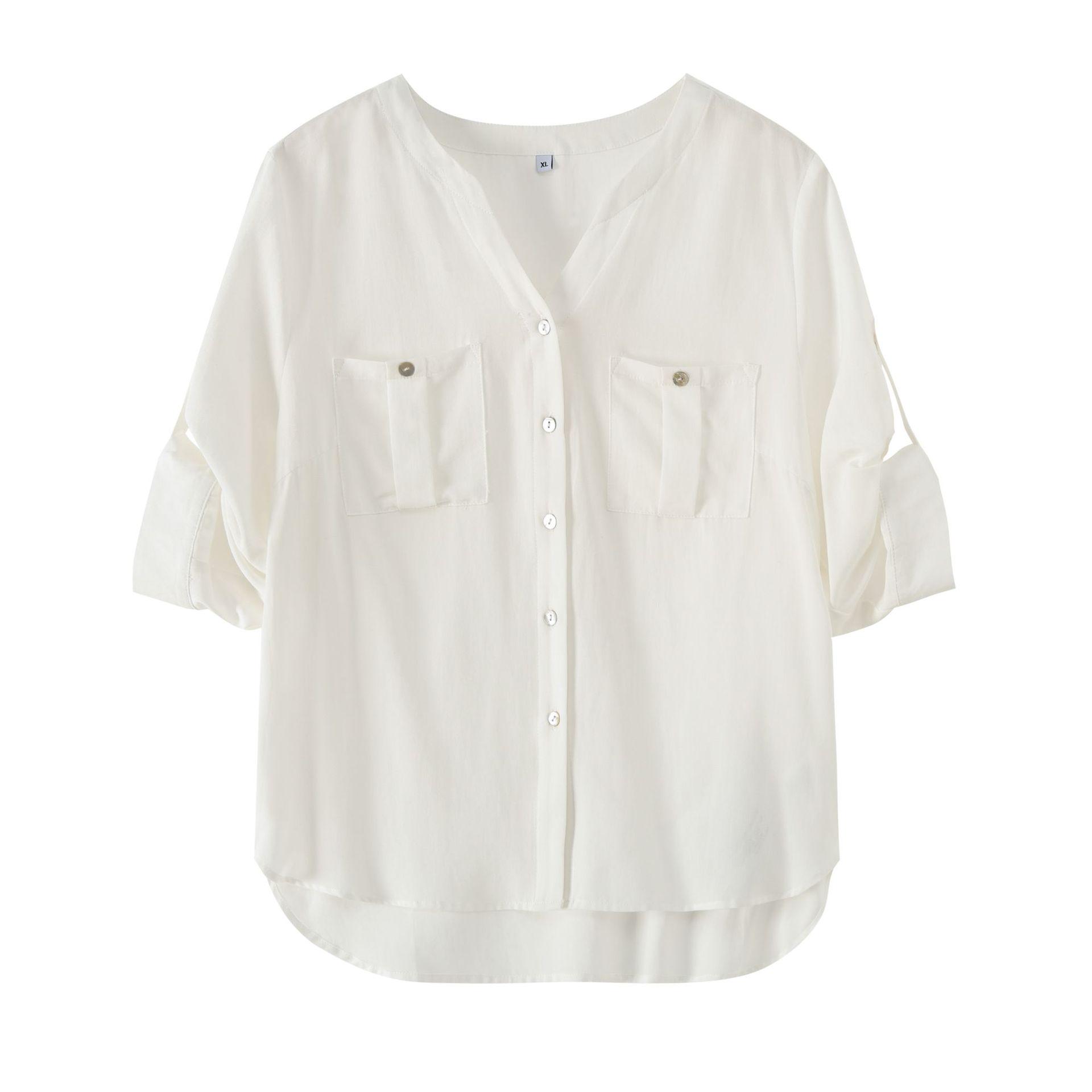 

Zhi Xuan Plus Size Women s V-neck Three-Quarter Sleeve Shirt - Summer 2026 Collection. 2XL (151-170 lbs) брудно-білий