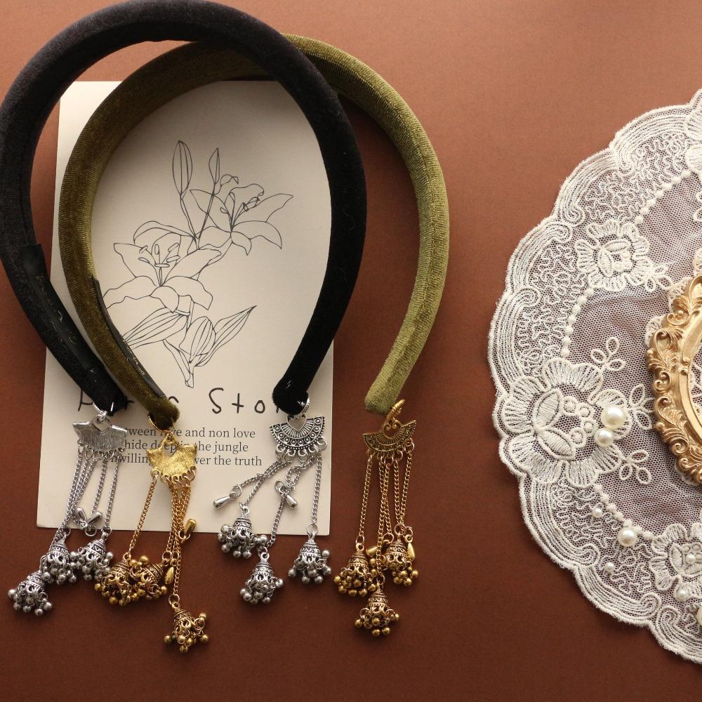 Flocking Bell Tassel Hairband Luxury Ethnic Style Headband Trendy Vintage Hair Hoop Girls