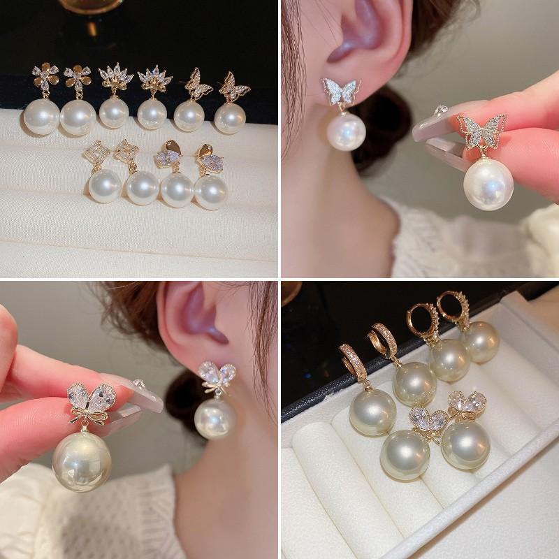 Pearl Round Love Earrings Simple Versatile Geometric Stud Earrings Fashion High Temperament Earrings Women