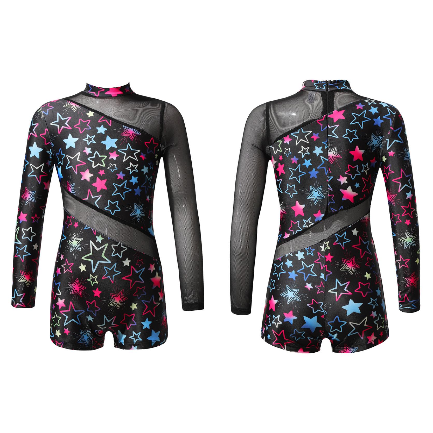 

Детский гимнастический купальник для девочек-подростков, комбинезон для балета и танцев, сетчатый спортивный купальник с длинными рукавами, детский комбинезон для танцев, боди 15-16 Years чёрный