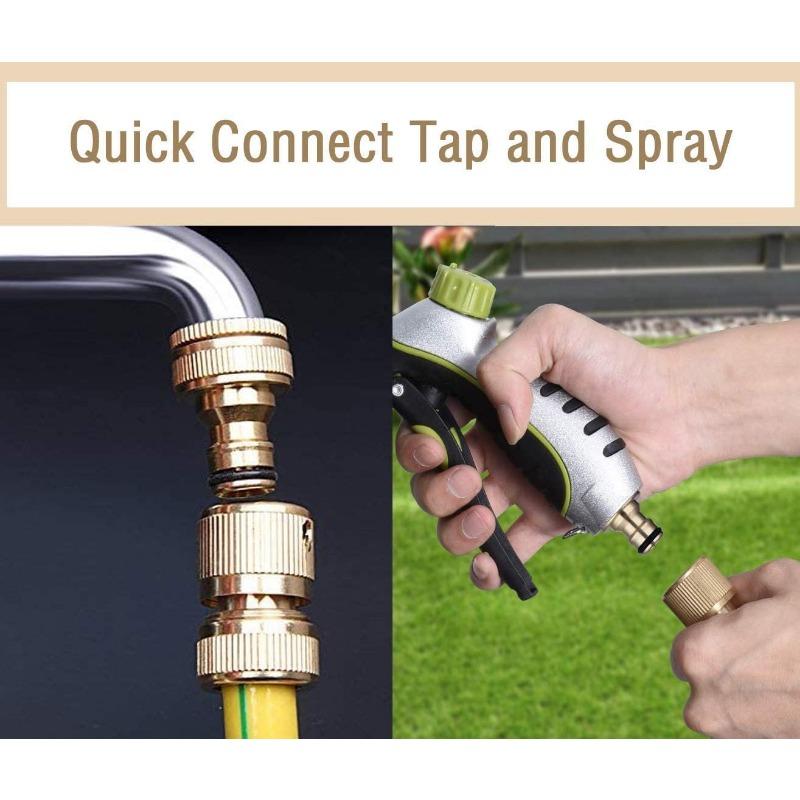 4pcs 1/2 Inch Garden Hose Quick Connectors Brass Quick Hose End Connectors Garden Hose Nozzle Connection Kit for Kitchen Garden Outdoor Hose Tools