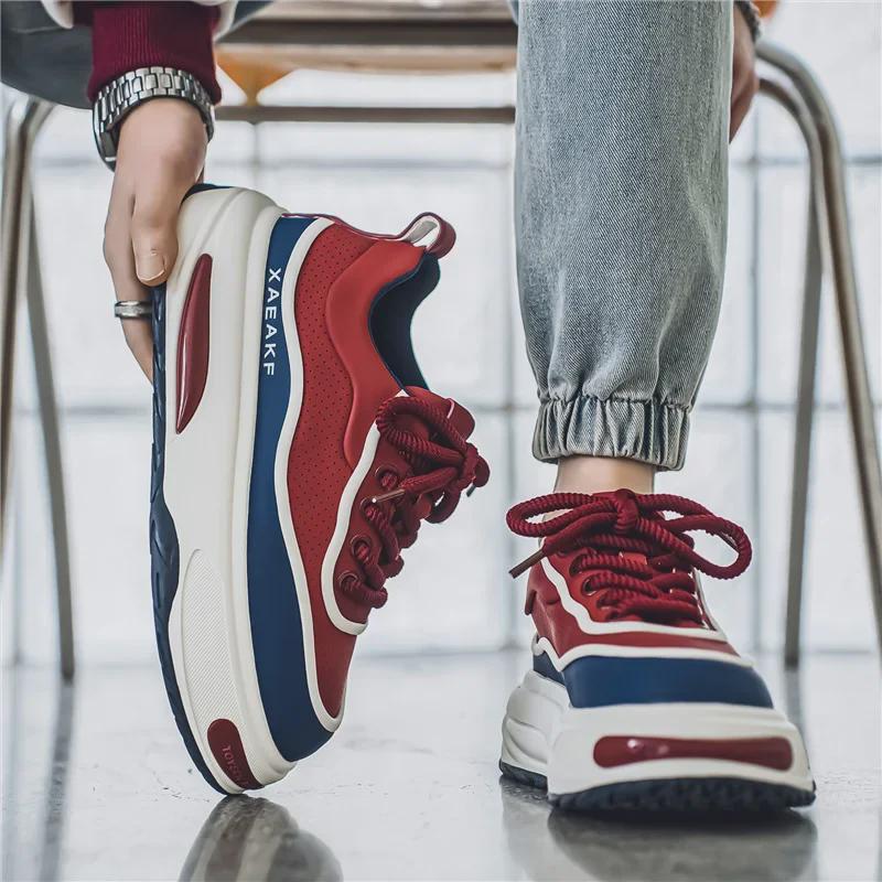 2024 Men's Low-Top Thick-Soled Height-Increasing Skateboard Shoes - Leather Sports Casual Dad Shoes