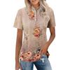 חולצת טי לנשים קז'ואל עם הדפס פרחוני, צווארון וי, שרוולים קצרים, כפתורים דקורטיביים