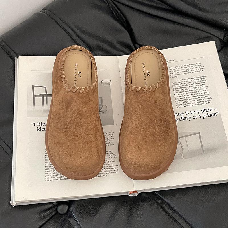 Simple and comfortable retro thick-soled bag head drag women 2025 autumn new fashion casual shoes bag head slippers