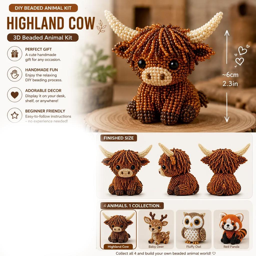 Tiny 3D Beaded Animal DIY Kit, Easy DIY Beading Embroidery Kit With 4 Cute Designs, 3D Animal Themed Beadwork Kit For Beginners