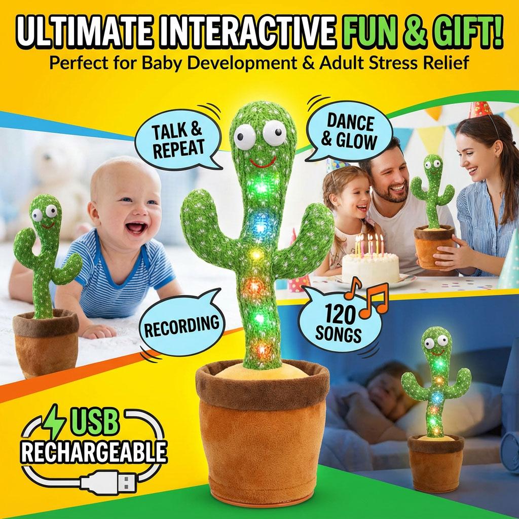 

Interactive Dancing Cactus Toy Repeats Your Words 120 Songs LED Singing Electric Plush Doll for Home Decor Children Gift