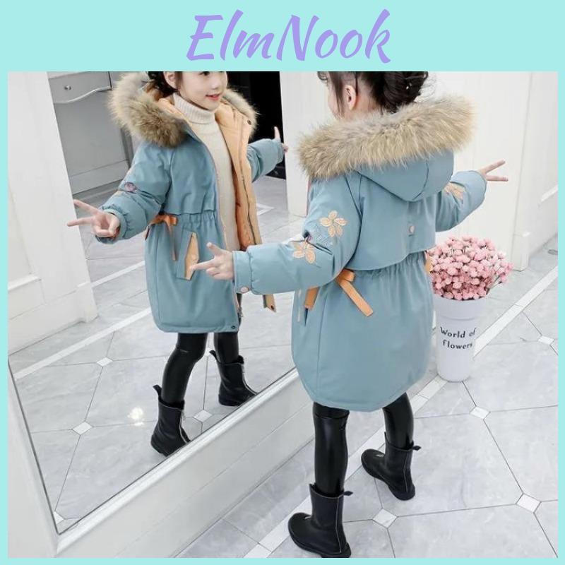 Down Padded Jacket Winter Girls Flower Baby Mid Length Cotton Coat Childrens Hooded Clothes