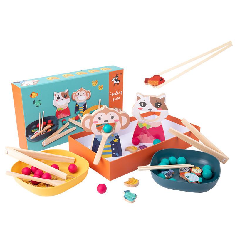 Preschool Feeding Game Toy With Wooden Material Cognitive Skills Interaction