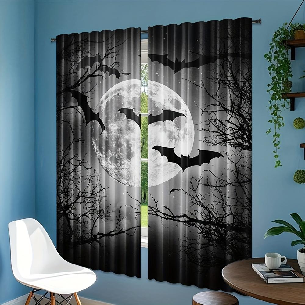 2Pcs Polyester Gothic Bat Dead Printing Window Curtains Birthday Party Decoration Backdrop Drapes for Living Room