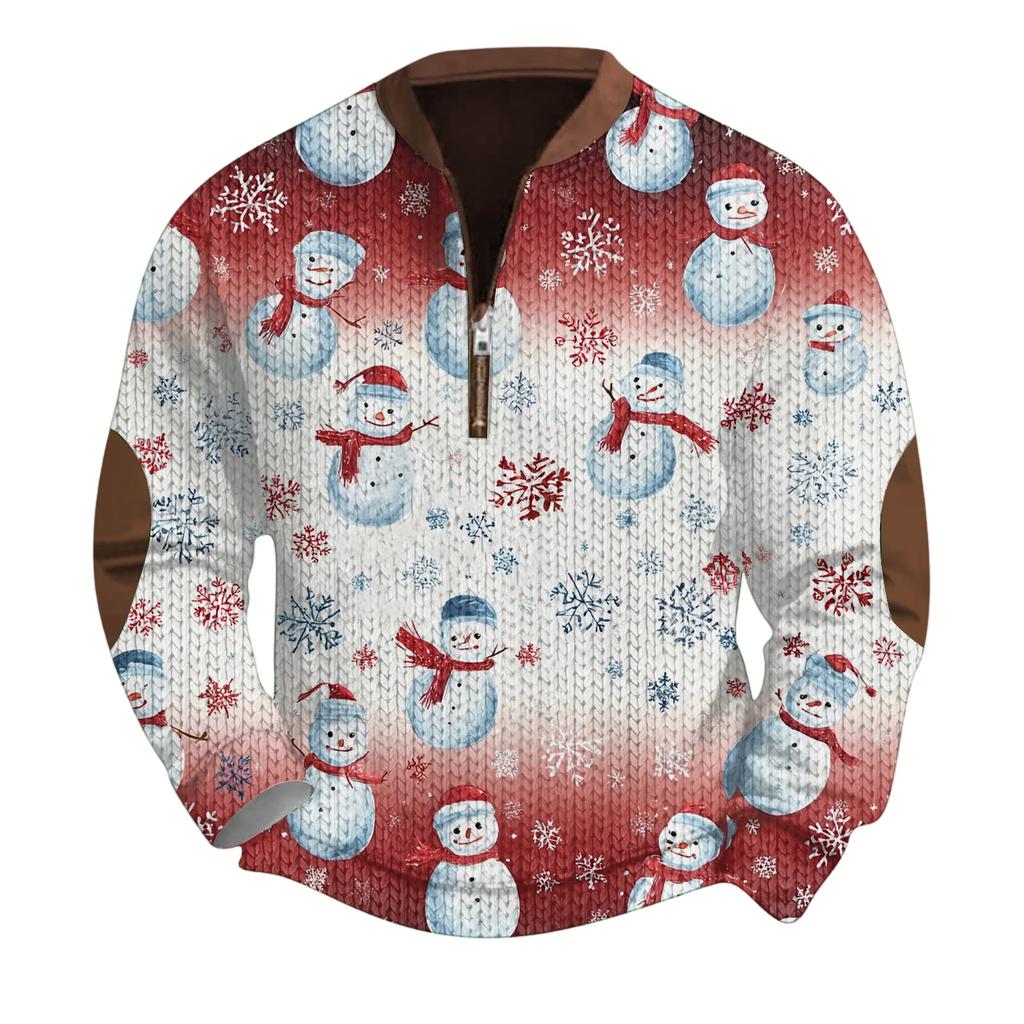 Mens Christmas Sweater Zip Up Sweatshirts Vintage Knit Graphic Sweatshirt Xmas Stand Collar Pullover