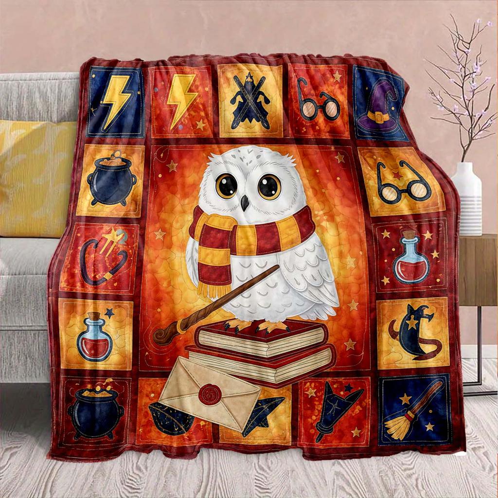 Harry Potter Magic Owl Flannel Blanket - Soft Warm Perfect for Sofa, Bedding Camping Travel Office Home Decor -QJY