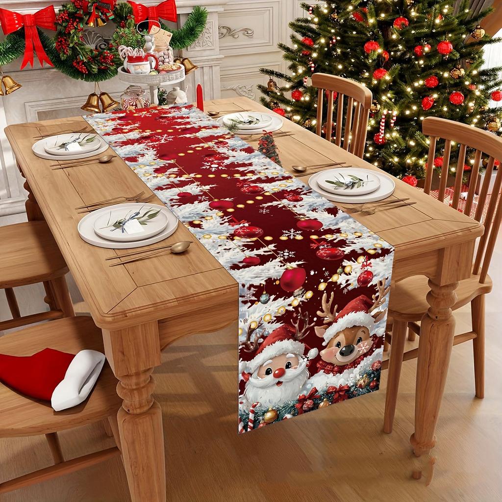 Santa Claus Christmas Table Runner Christmas Decorations For Home 2025 Xmas Table Flag Navidad Noel Gifts New Year Tablecloth