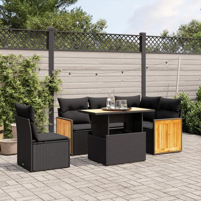 VidaXL Salon de Jardin avec Coussins 6 pcs, Canapés de Terrasse, Ensemble de Meubles de Patio, Mobilier d'Extérieur, Noir 3273960