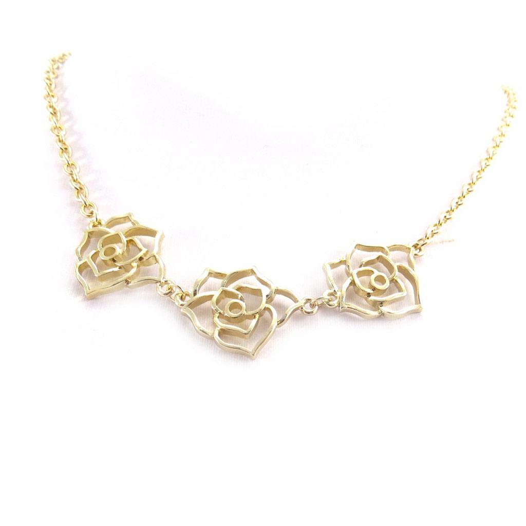 Les Trésors De Lily [J9001] - Gold 'Rosa Romantica' Designer Necklace
