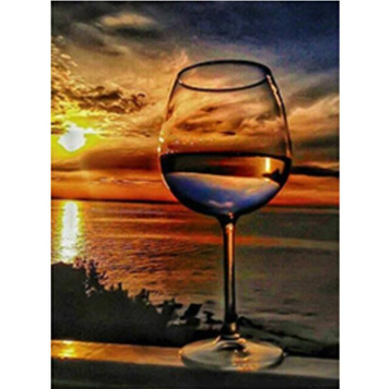 

5D DIY Алмазная картина Бокал для вина Искусство Алмазная вышивка Набор для вышивки крестом Полный горный хрусталь Мозаика Домашний декор Round 30x40cm