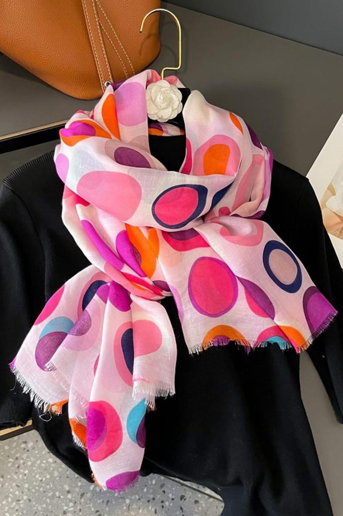 Colorful Polka Dot Scarf - Pink, Fuchsia, Orange, Blue - 180X90