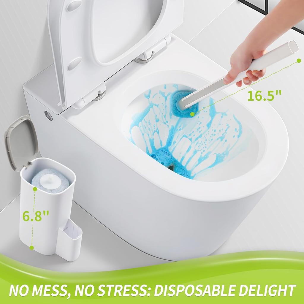 Disposable Toilet Bowl Cleaner Wand with 14 Refills, Toilet Brush Set with Holder, Bathroom Cleaning Kit