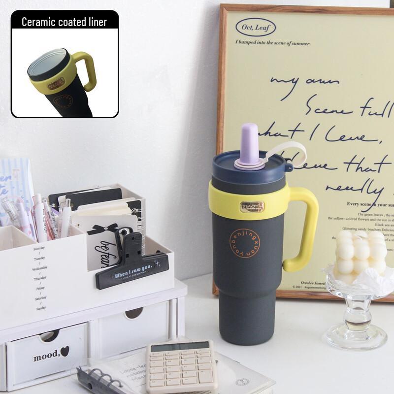 

OLOEY 1000ML Ceramic-Lined Insulated Tumbler with Handle and Straw