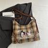 Letters Kieen Marn Cotton Tote Bag Plaid Pattern Soft Structure Work Travel