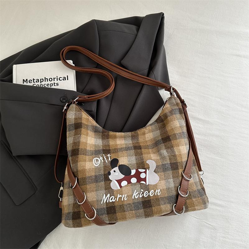 Letters Kieen Marn Cotton Tote Bag Plaid Pattern Soft Structure Work Travel