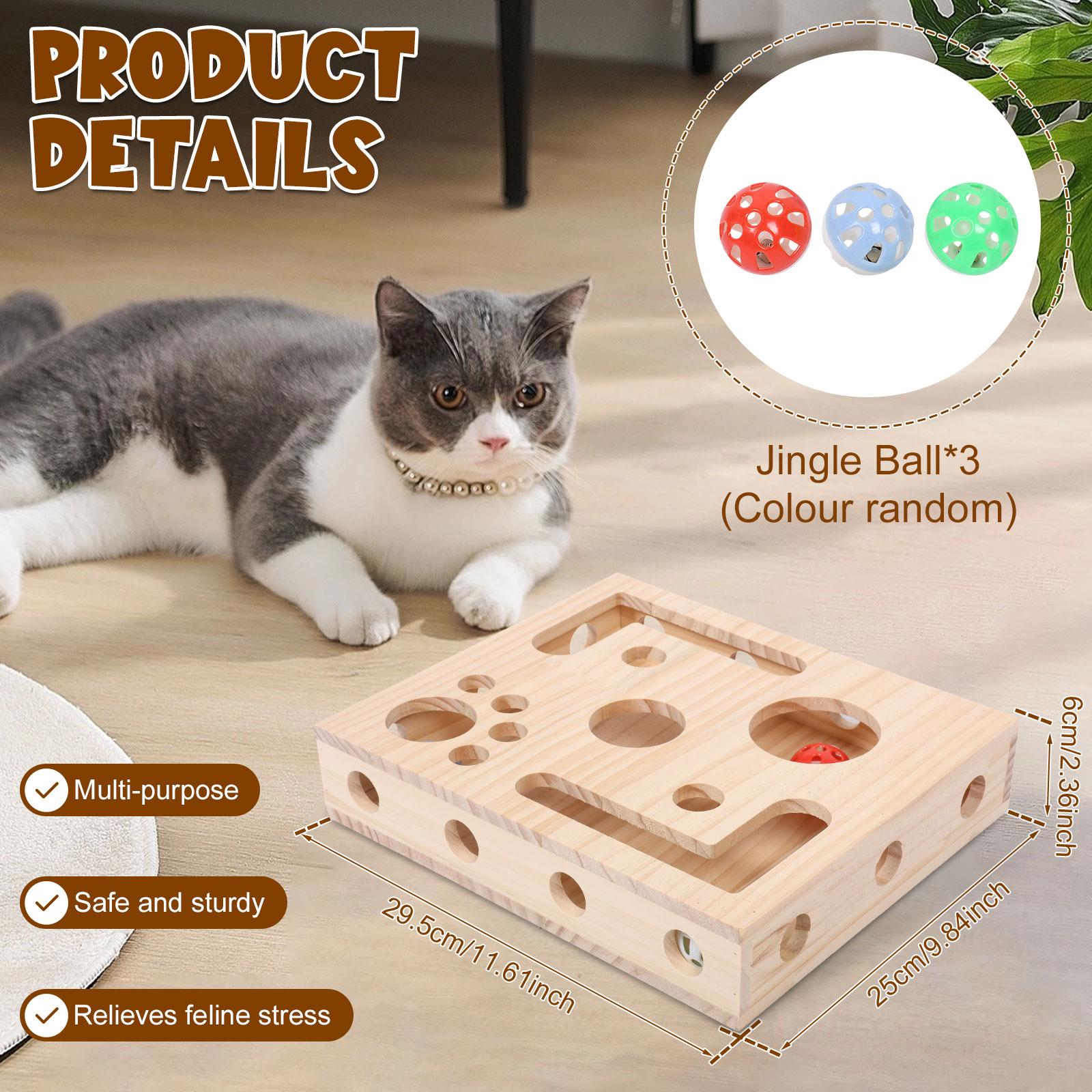 

Interactive Cat Toy Wooden Cat Scratch Puzzle Enrichment Box with Bell Ball Sandpaper Inside Present Cat Claw Care Puzzle Box