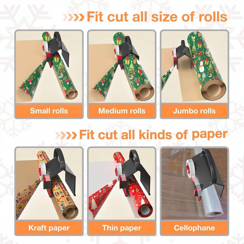 Cortador de papel de embrulho(2 pacotes) & Dispensador de Fita Duplo Uso com 4 Fitas para Embalagem de Presente de Natal Ferramenta de Corte Suporte de Tubo para Rolo de Papel