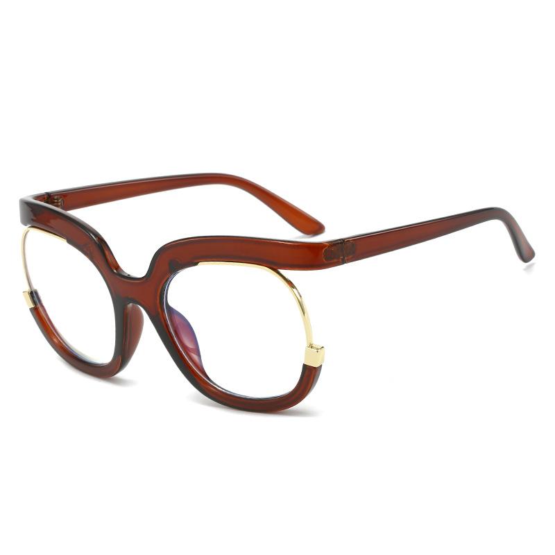 TEMU popular fashion glasses frame female, personalized half frame glasses frame Internet celebrity flat mirror anti-blue light