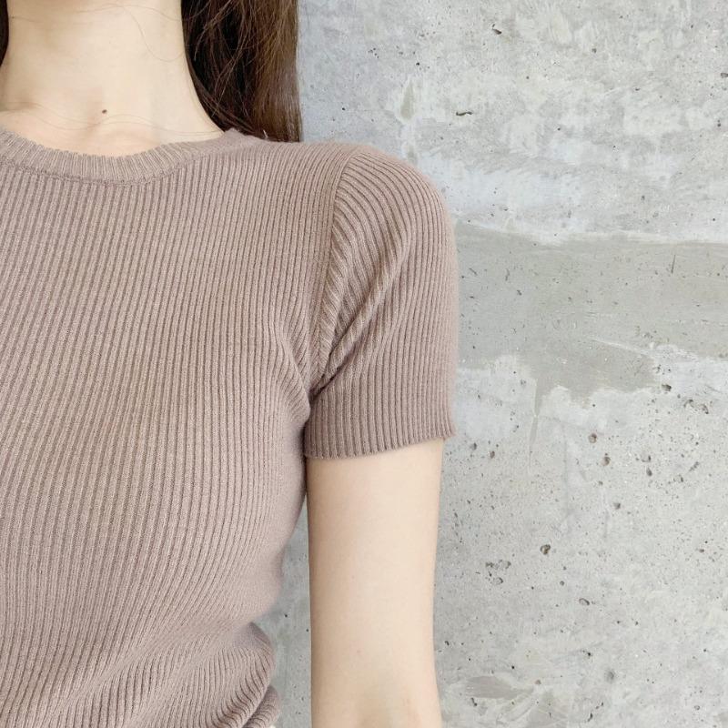 Fashion Avocado Green Short-sleeved T-shirt Female Spring and Summer Slim Tops Tight Knit Shirt Thin Wind Casual Essential Slim Fit Pullovers Tees