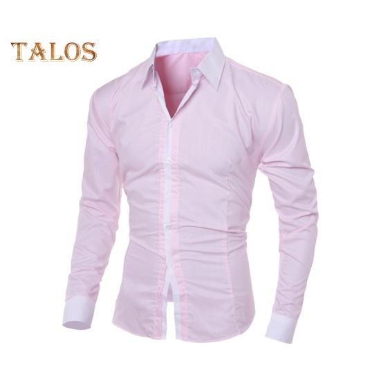 

Осенне-весенняя мужская рубашка с отложным воротником, однобортная, контрастного цвета, облегающая, с длинными рукавами, на пуговицах, кардиган средней длины, повседневный, деловой, повседневный L розовый