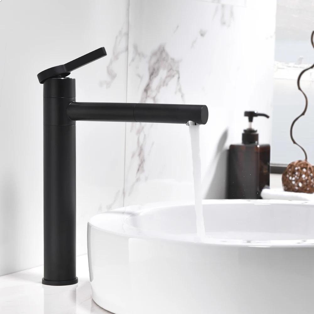 Bathroom Stainless Steel Basin Sink Faucet Cold and Hot Water Tap 360° Swivel Single Handle Household Washbasin Spout