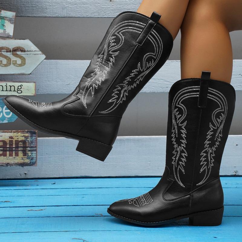 Fashion New White Cowboy Cowgirls Western Boots Embroidery Fashion Women Knee-High Boots Autumn Design Women's Boots Shoes Zapatos Mujer