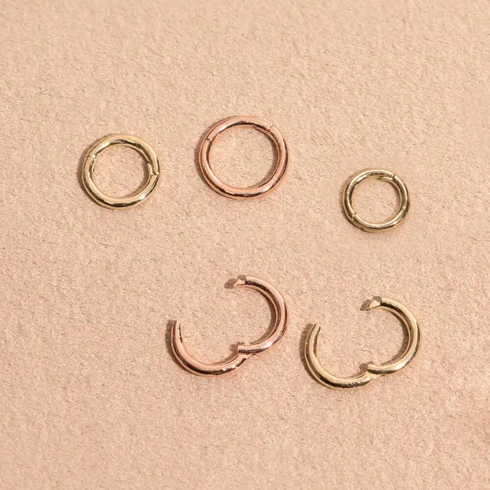 14K Mini Segment Ring Piercing Earrings