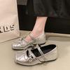 Silver Single Shoes Women's Retro Mary Jane Shoes New Casual Bow Flat Ballet Shoes Women