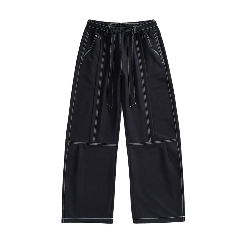 FJSSLHXK Men's Wide Denim Jeans, Oversized Jeans, Gaucho Pants with Adjustable Drawstring, Unisex, Fall, Winter, Spring, Black, FJJYFM8003-BLACK-5XL