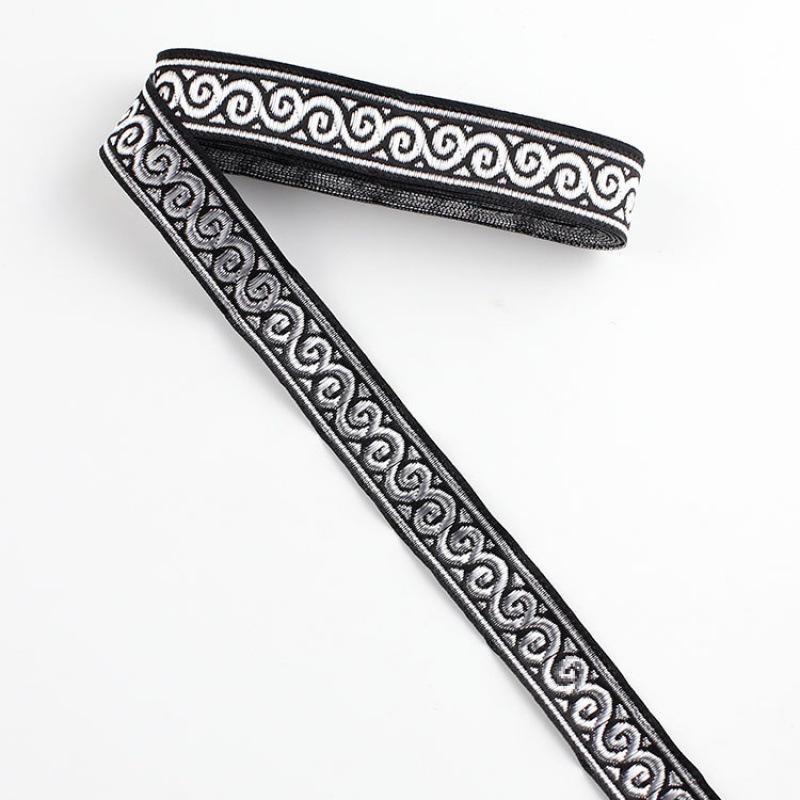 Traditional Ethnic Lace Trim with Black & White Patterns for Clothing, Carpets, & Accessories