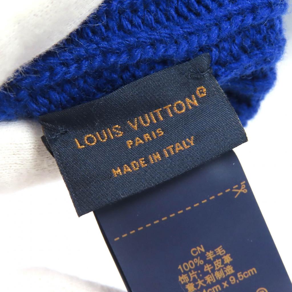 Excellent LOUIS VUITTON gloves LV medallion maille glove blue wool Women S Used