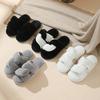 Fashion Contrast Color Cross Strap Fur Slippers Women Open Toe Non Slip Indoor Home Slides Woman Autumn Winter Comfort Plush Slippers