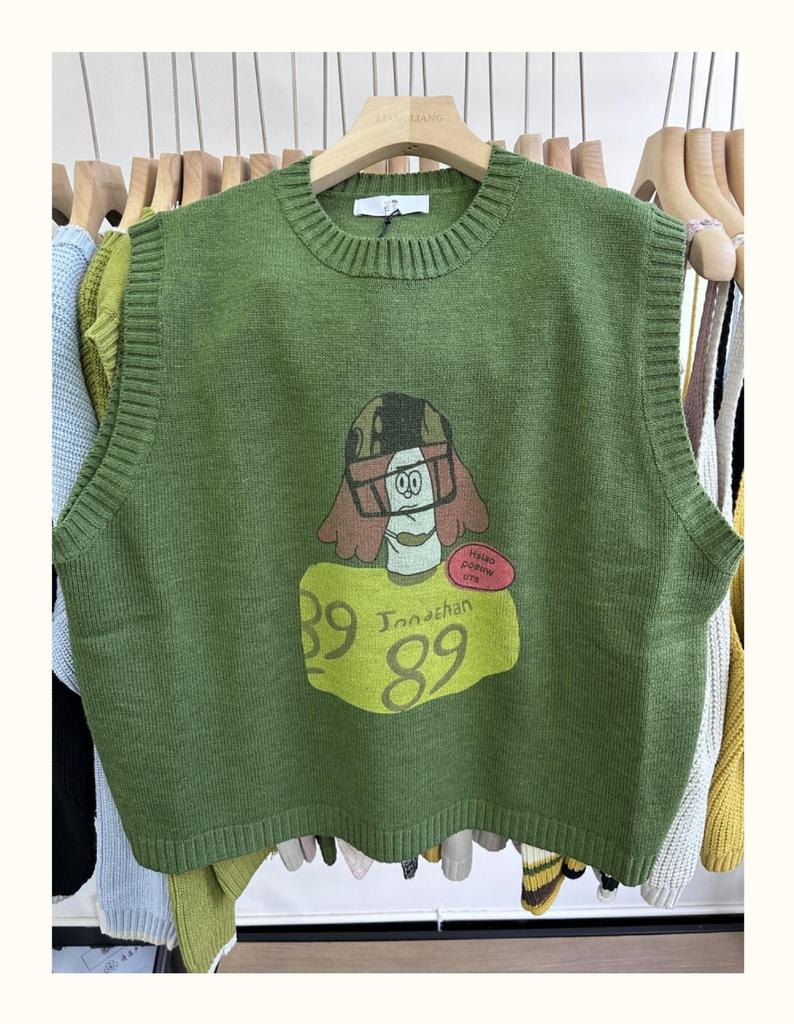 Xiao Wang's Spring Korean Cartoon Loose Knit Sweater Vest (Plus Size)
