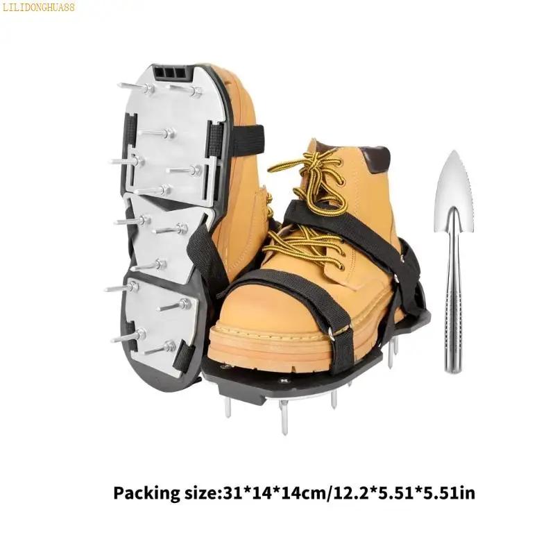 K1AE Lawn Aerator Shoe Metal Spiked Aerator Sandals For Rock Soil And Lawn Exercise With Adjustable Straps