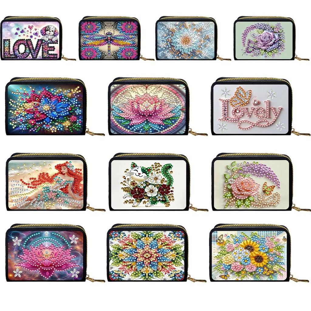 DIY Diamond Painting Art Card Holder Kits Zipper Closure 5D Diamond Painting Art Portable Card Bag