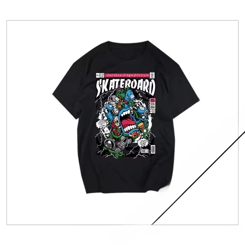 Motorcycle European and American Fun Graffiti Cartoon T-shirt Summer Casual Loose Men's and Women's T-shirt