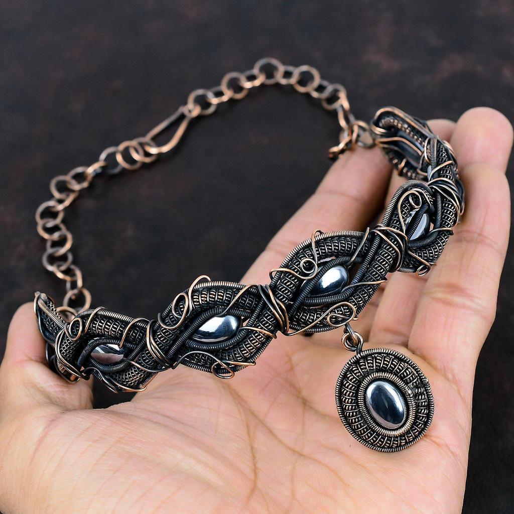 Shungite Necklace Copper Wire Wrapped Necklace Copper Jewelry Adjustable Chain Necklace Handmade Necklace Gemstone Jewelry Anniversary Gifts