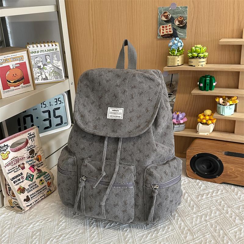 Cord-Schleifen-Rucksack Damen Leichter Zugband-Pendlerrucksack